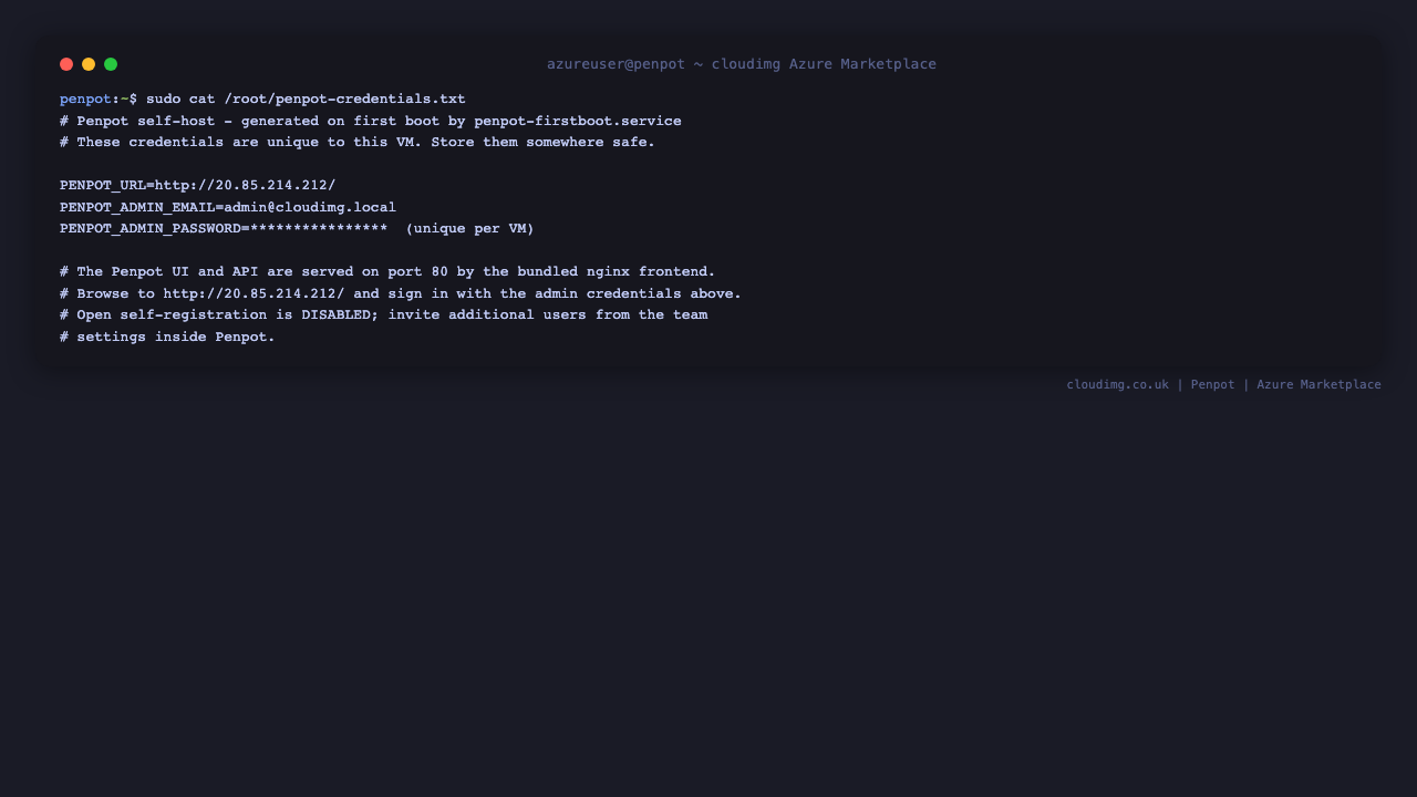 The per-VM Penpot admin credentials file
