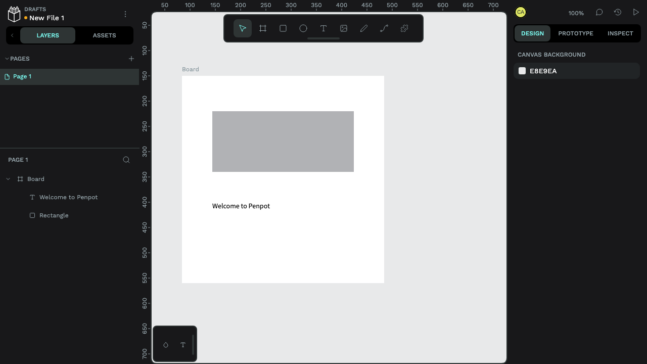 The Penpot design workspace canvas