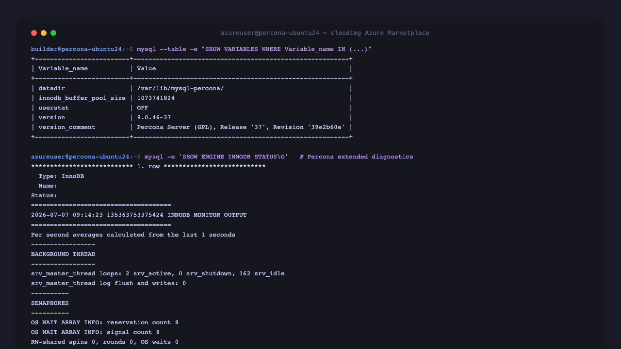 Percona Server variables and InnoDB status