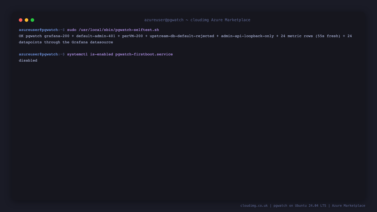 The shipped end-to-end self-test passing on a fresh deployment