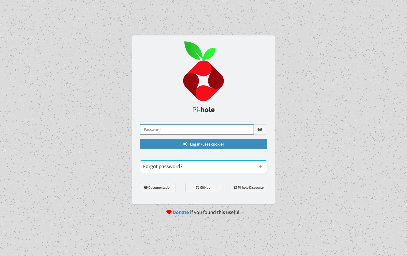 The Pi-hole sign-in page served over HTTPS