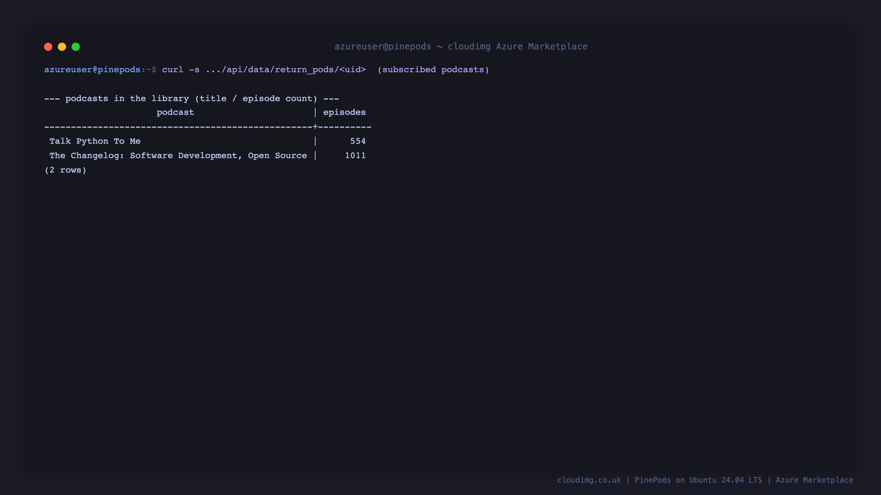 PinePods podcast library from the database