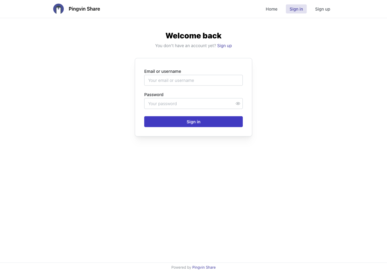 Pingvin Share sign-in page