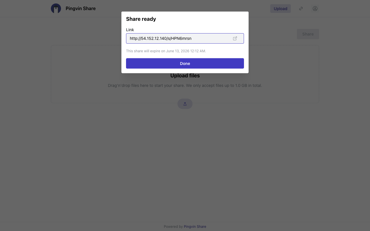A created share, ready to send