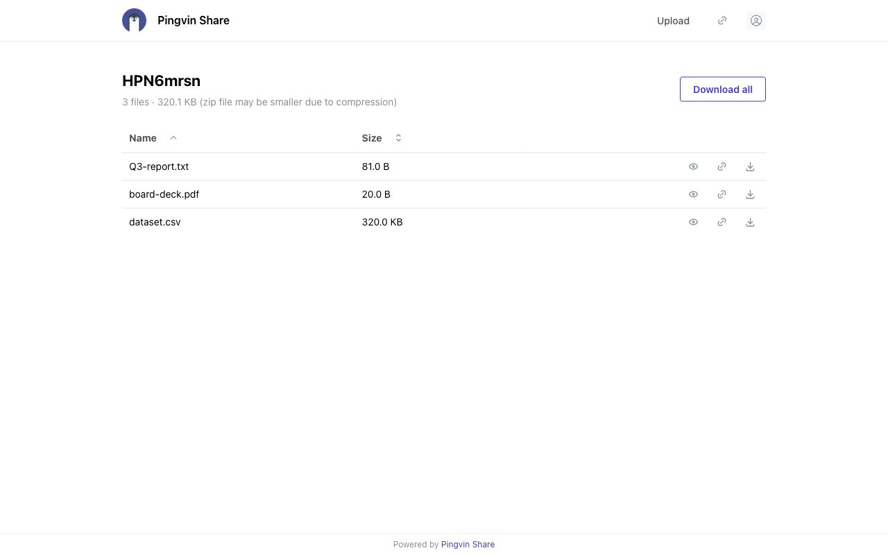 The recipient download page
