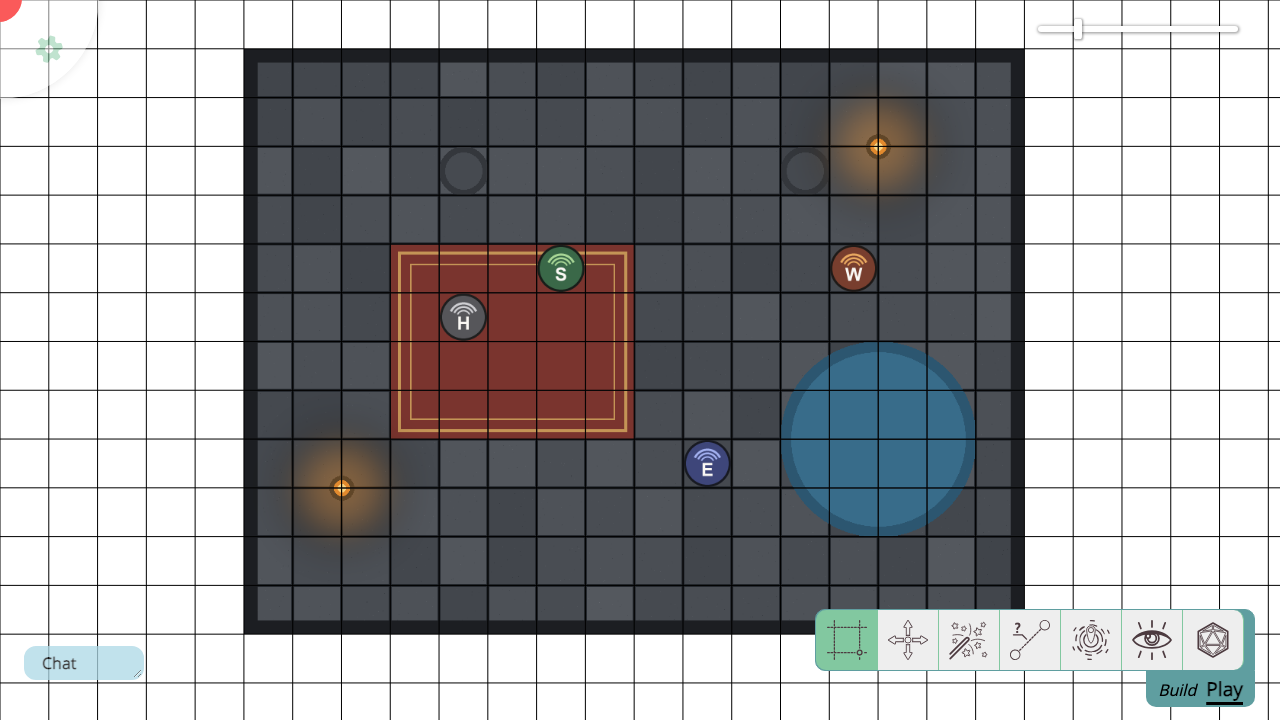A second player, joined through the campaign invitation link, seeing the same board live with the token the game master has just placed
