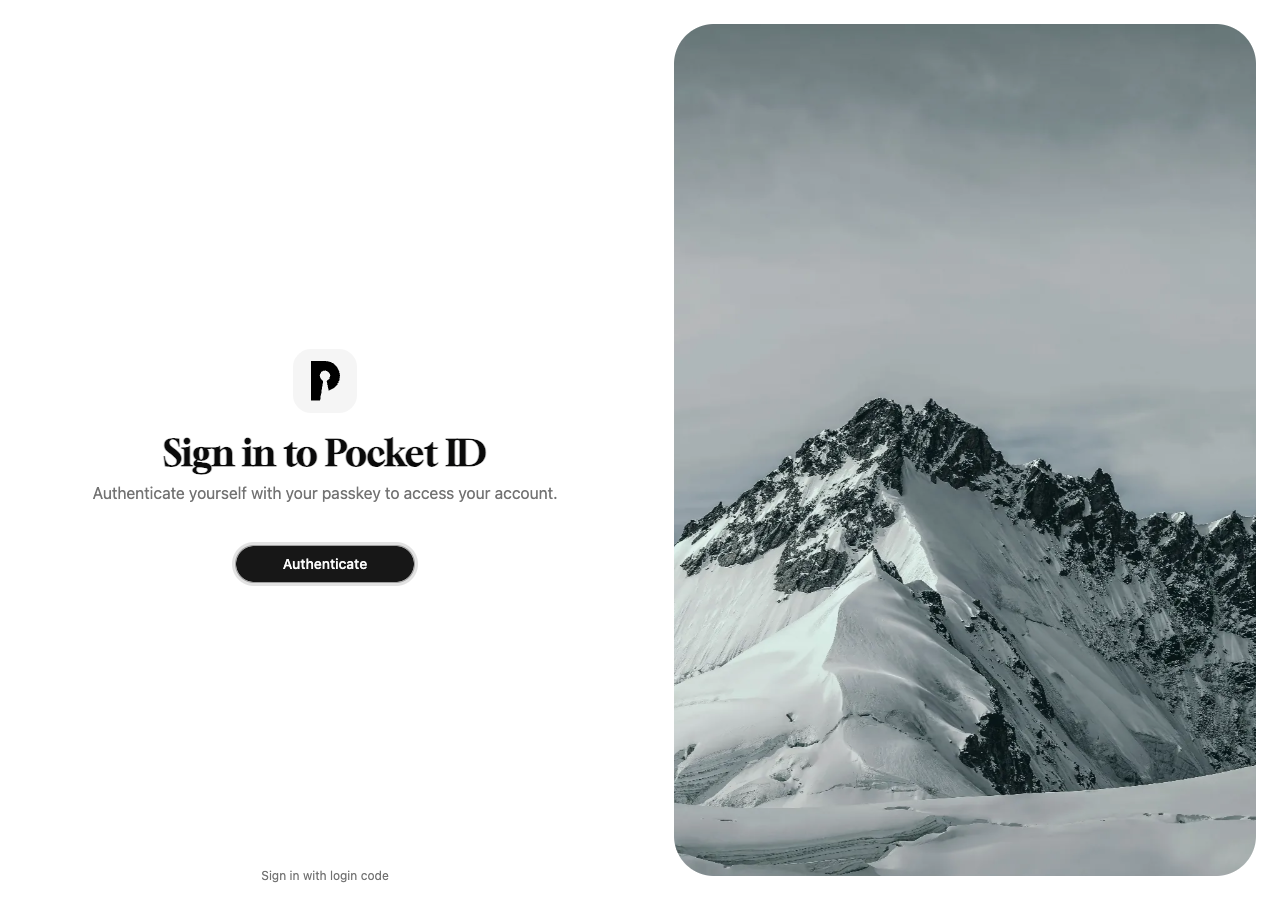 The Pocket ID sign in page inviting you to authenticate with your passkey