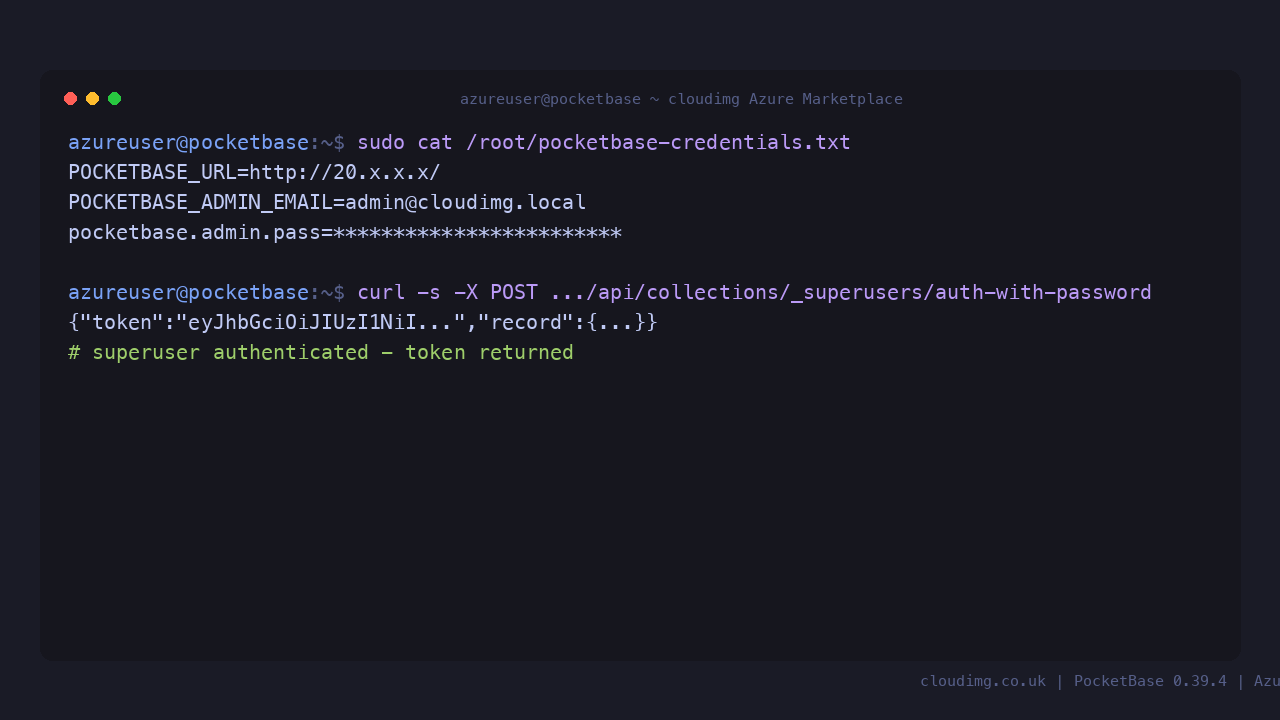 Retrieving the per-VM admin password and authenticating against the superuser API