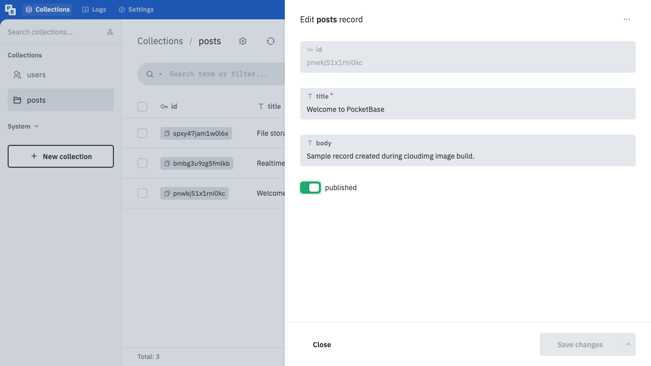 PocketBase record editor