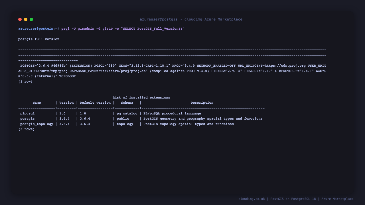 PostGIS full version and the installed spatial extensions in the ready made gisdb database
