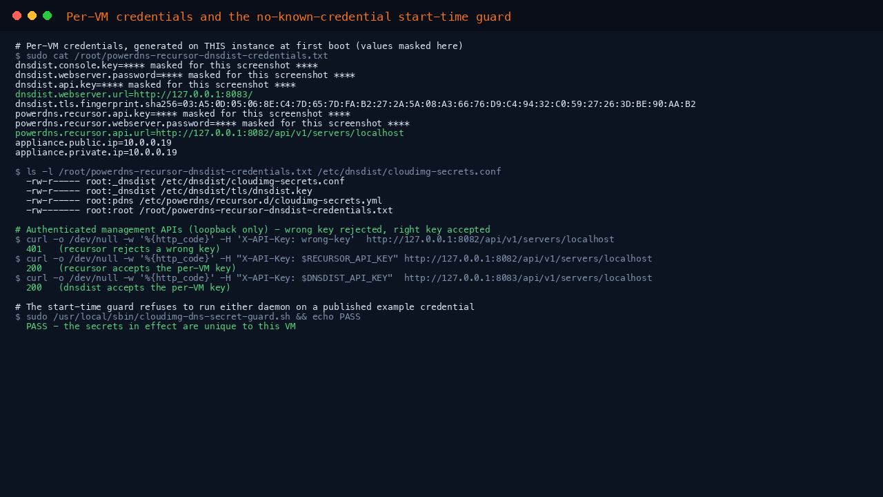 Per-VM credentials and the no-known-credential start-time guard