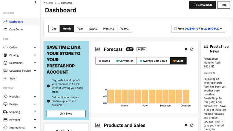 PrestaShop 9 admin dashboard