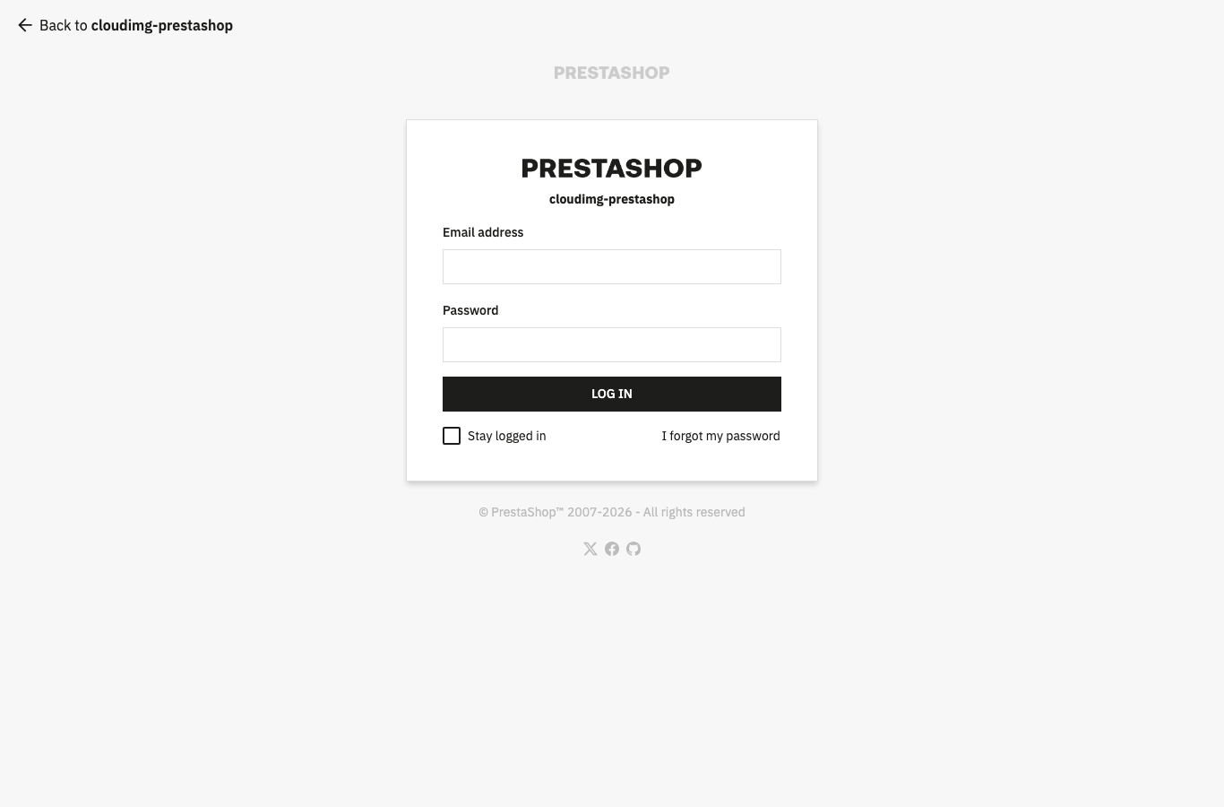 PrestaShop admin Back Office login page