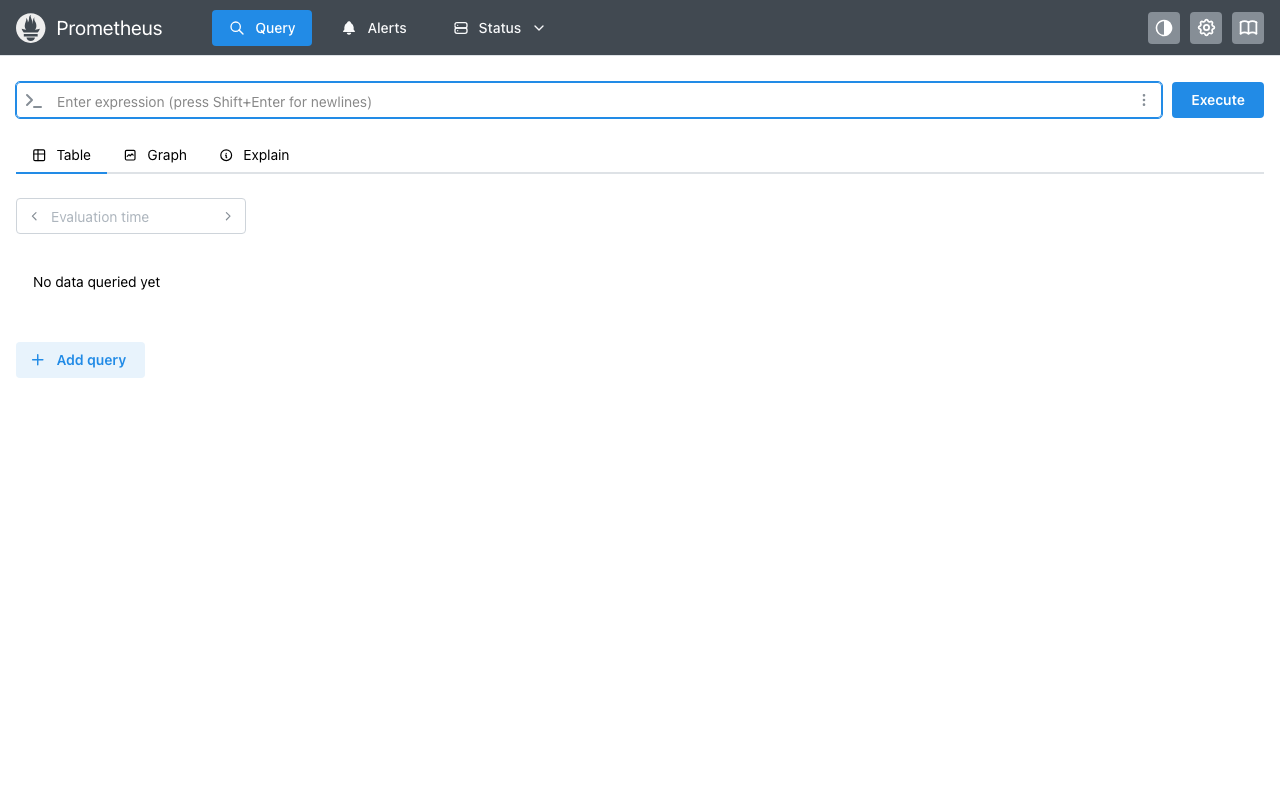 Prometheus 3 expression UI landing page on a freshly deployed cloudimg VM