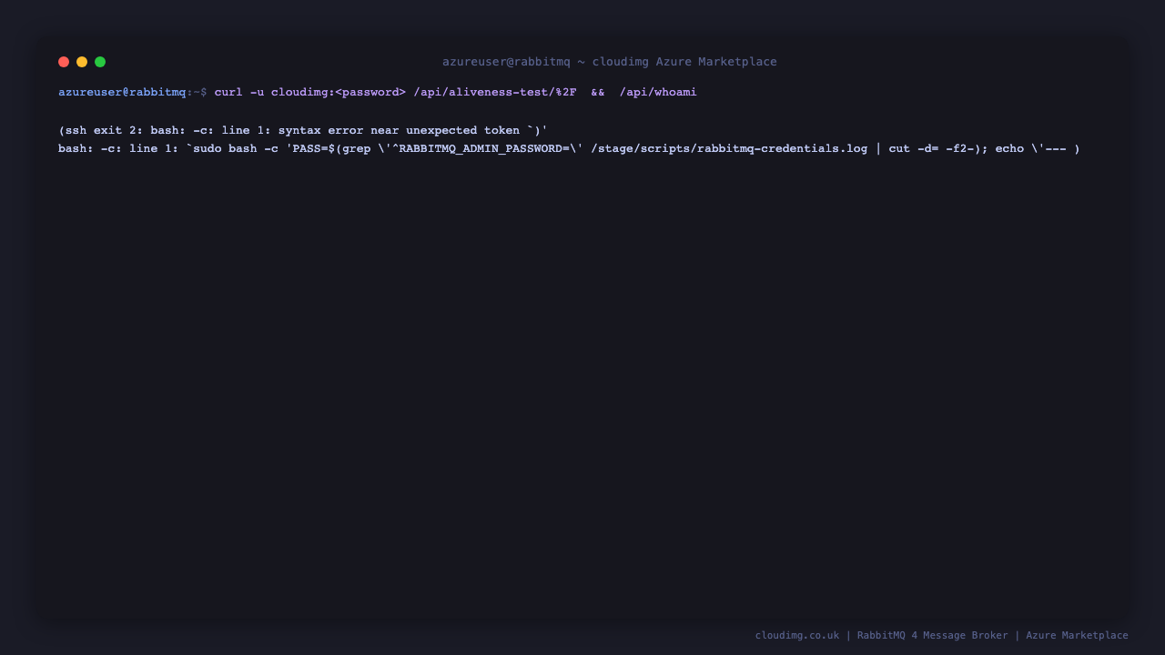 RabbitMQ /api/aliveness-test returning ok with cloudimg credentials