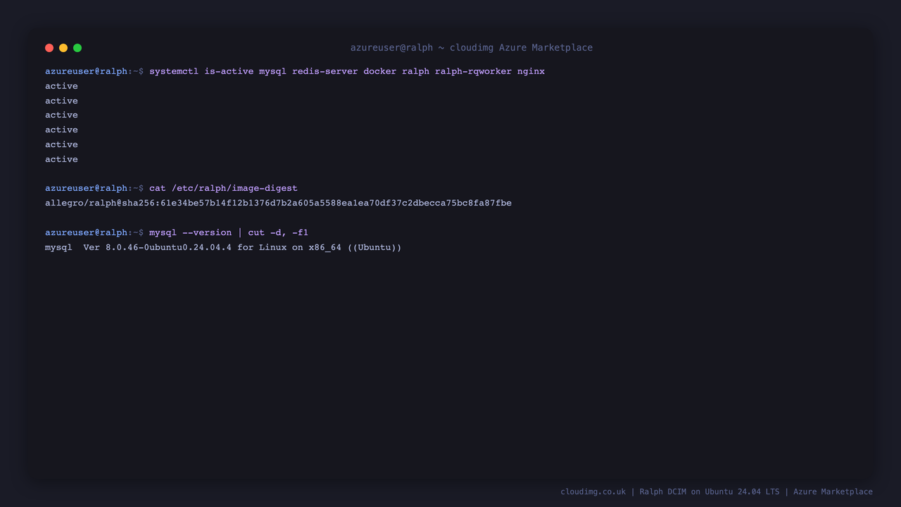 The Ralph service stack and the digest-pinned upstream image