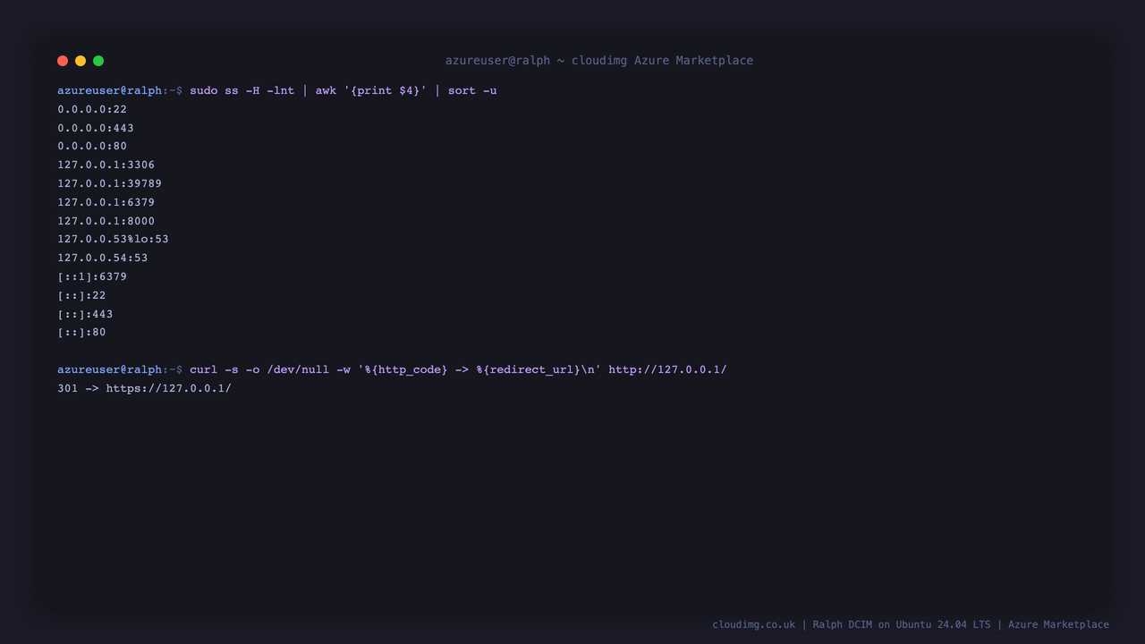 Only 22, 80 and 443 are reachable off the VM
