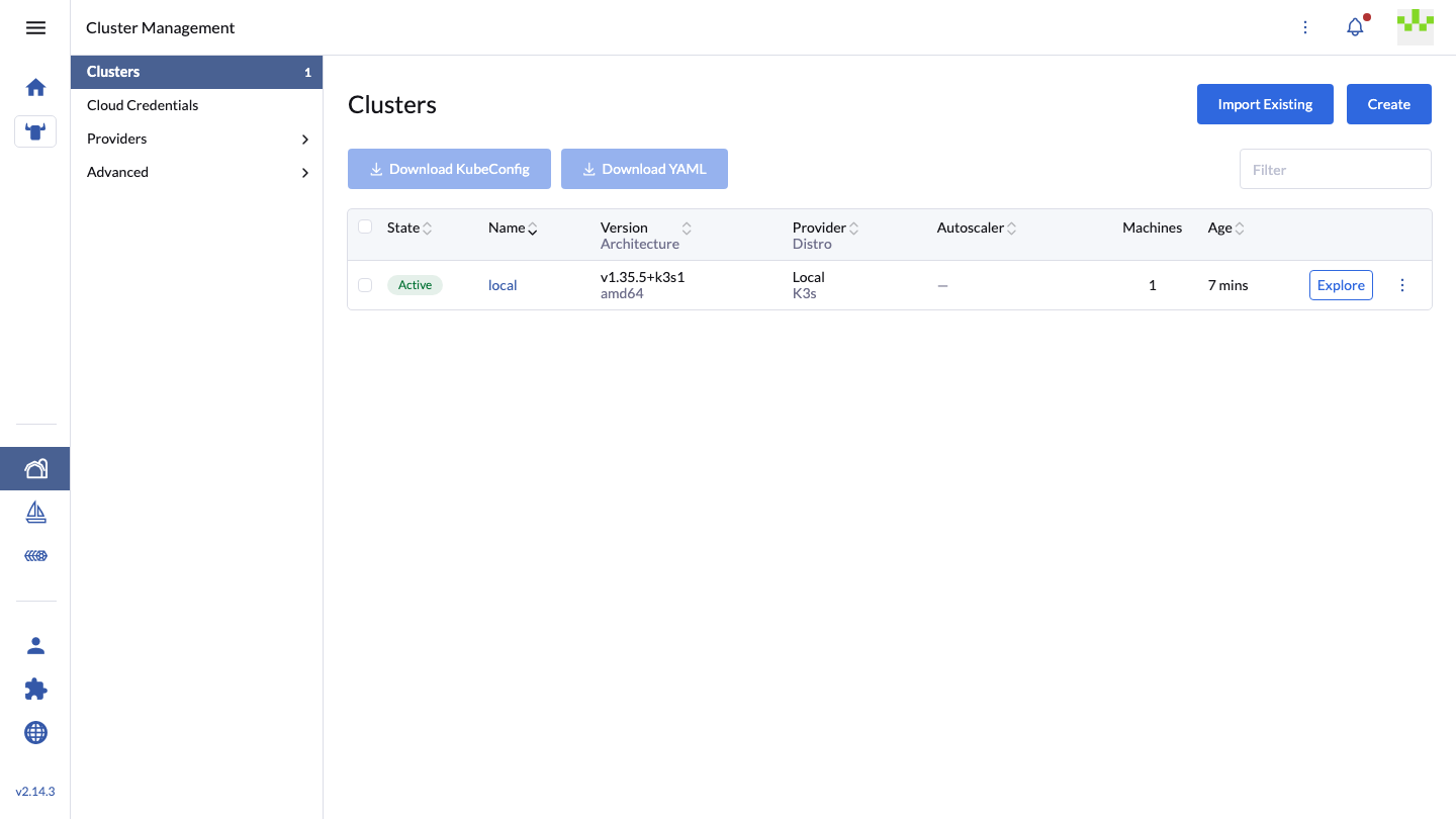 Rancher cluster management view
