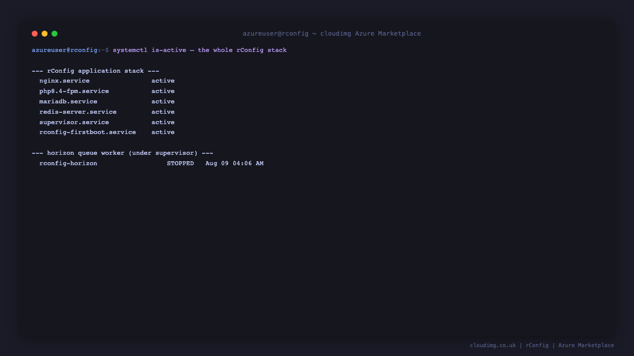 Service status for the whole rConfig stack