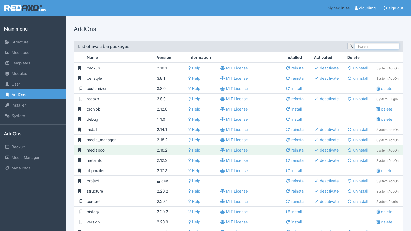 Addon management