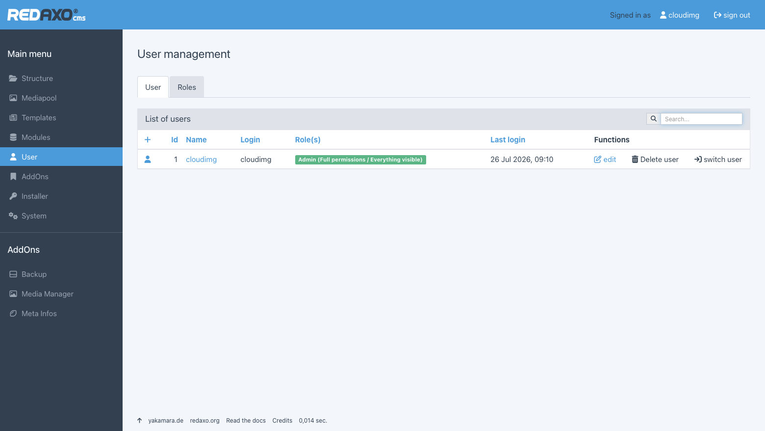 User administration