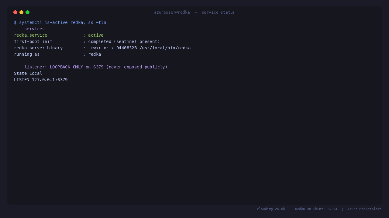 Redka service status and loopback-only listener