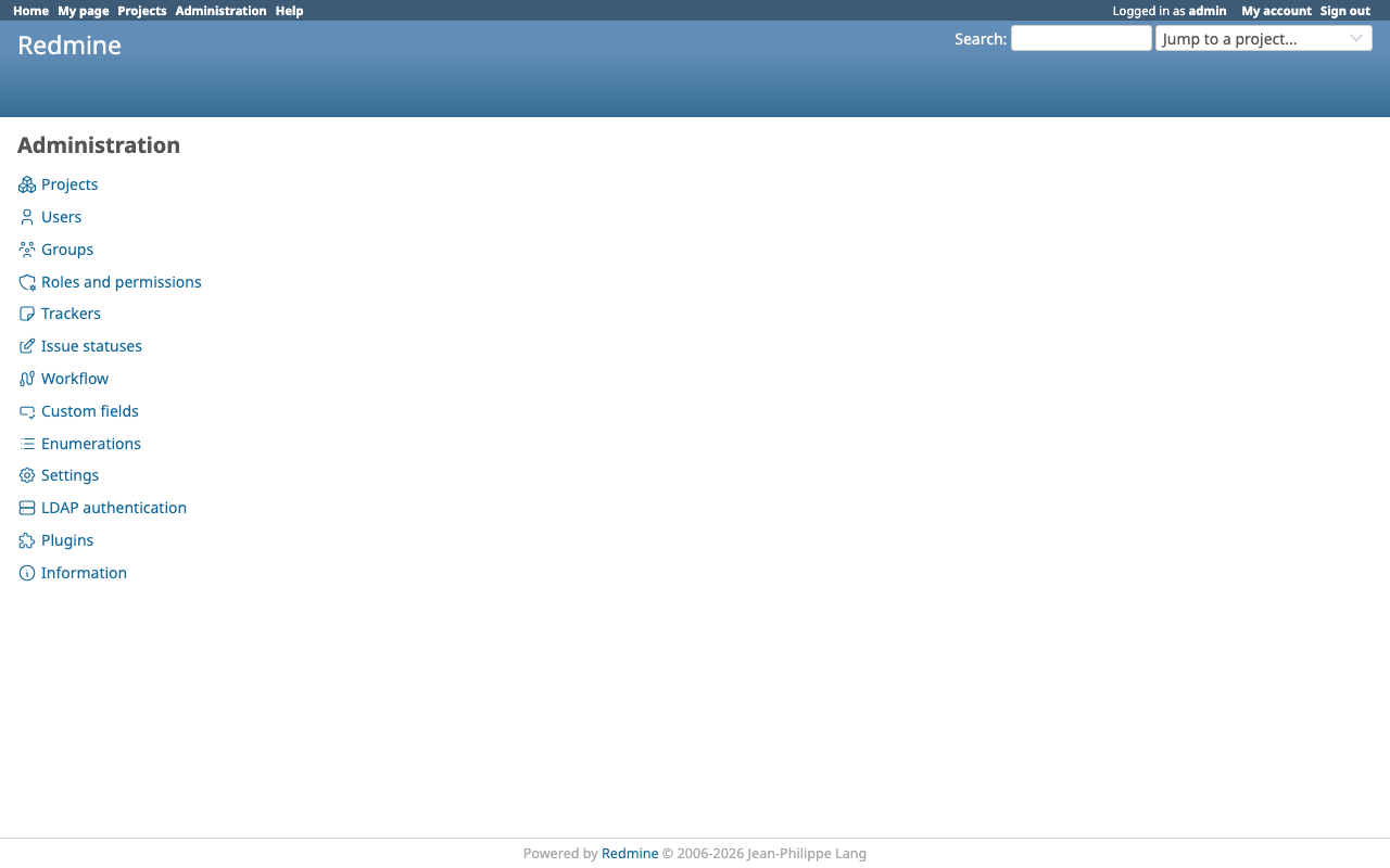 The Redmine administration panel