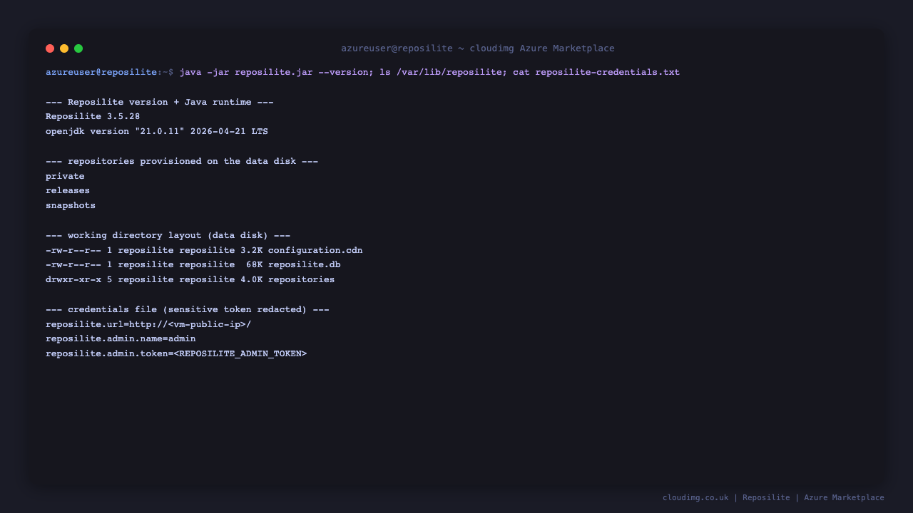 Reposilite version, working directory layout and credentials file