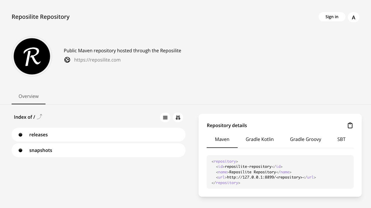 Reposilite dashboard overview