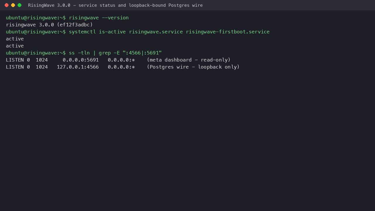 RisingWave version and service status