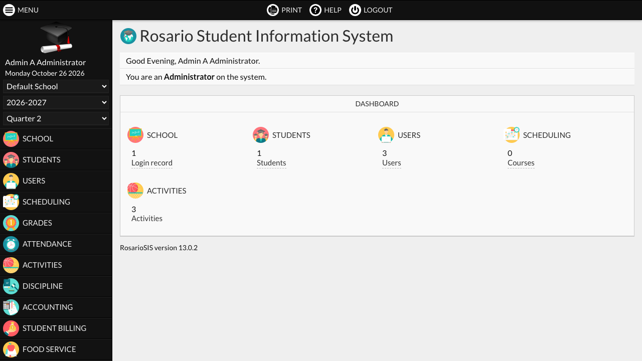 The RosarioSIS portal after signing in
