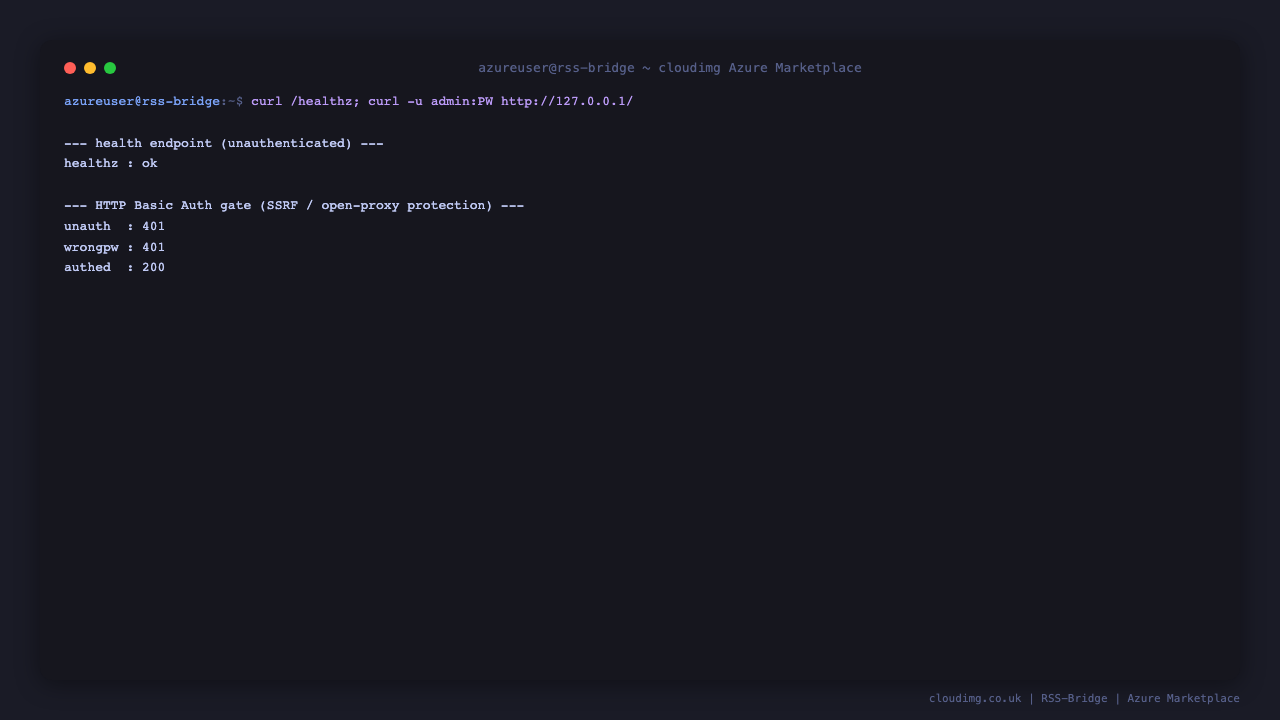 The HTTP Basic Auth gate returning 401 unauthenticated, 401 for a wrong password, and 200 with the per VM password