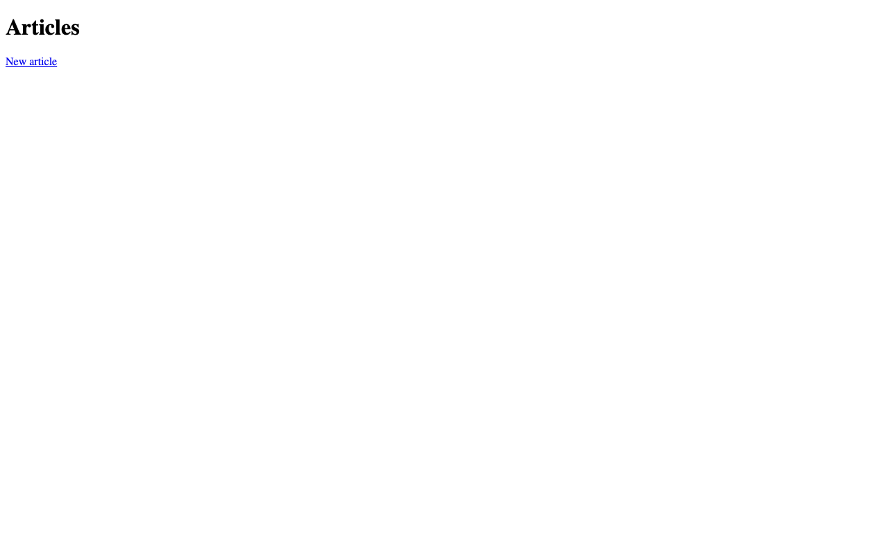 Rails Articles index — empty list, scaffold UI