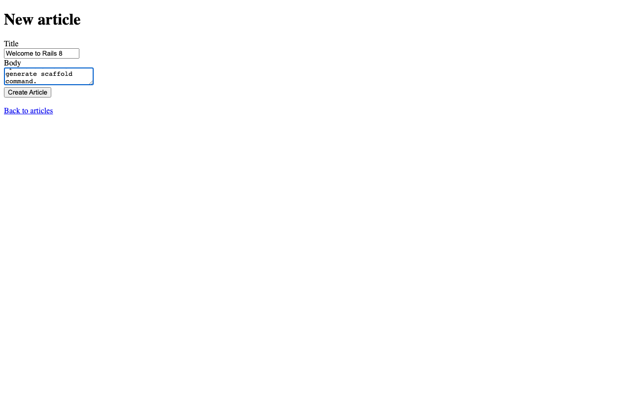 Rails Articles New form with title and body fields