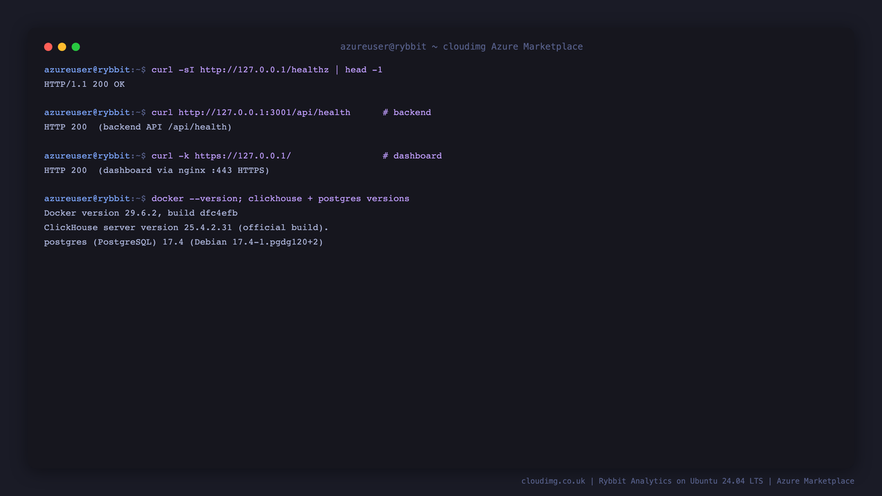 Rybbit health endpoints and component versions