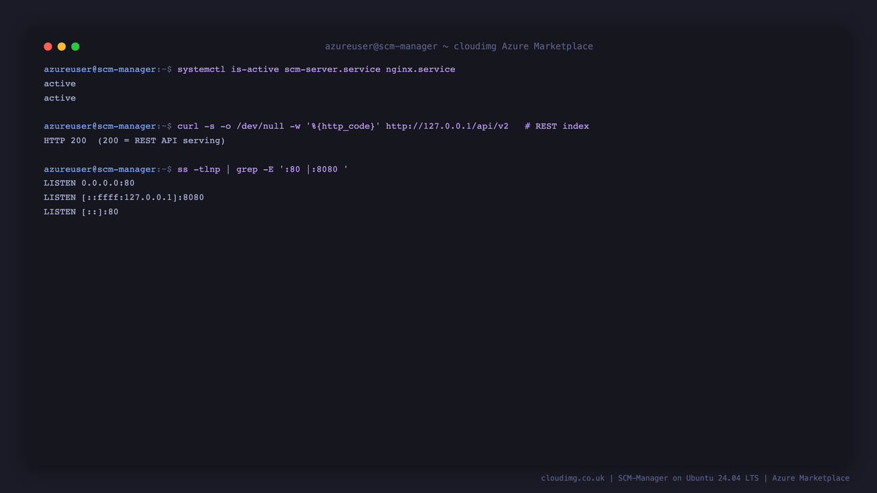 SCM-Manager service status and listening ports