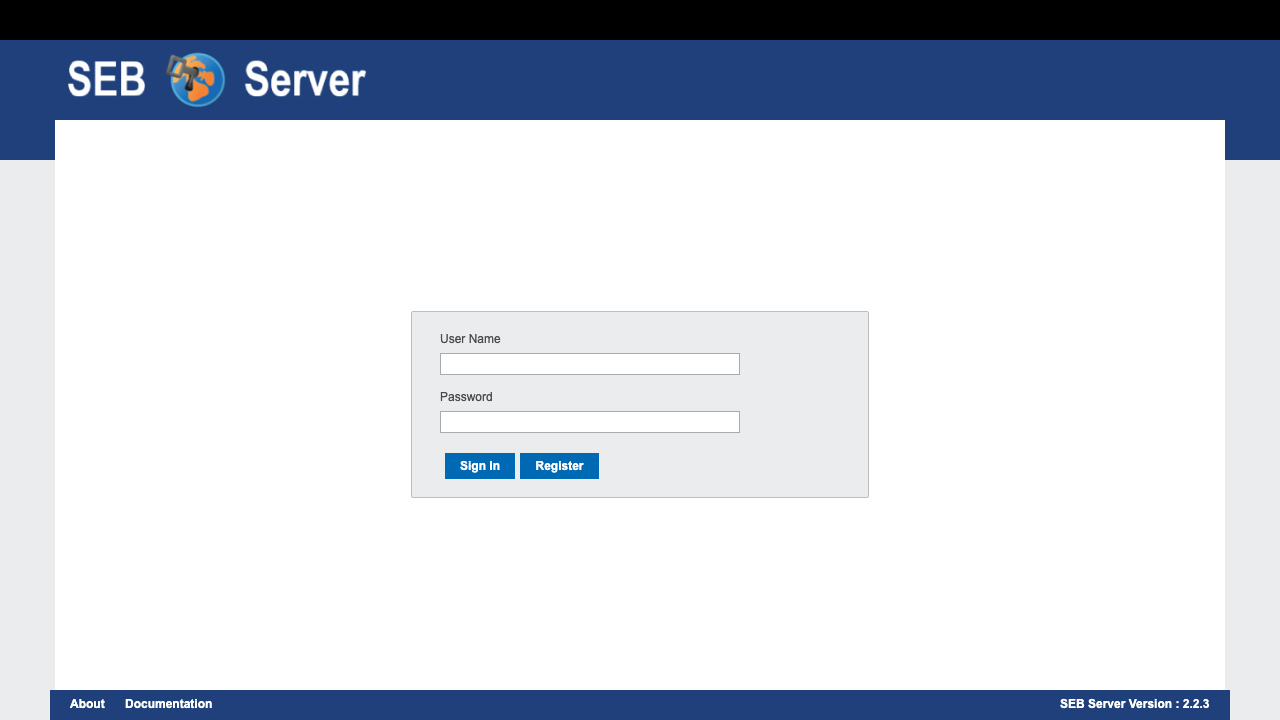 SEB Server web console sign in page