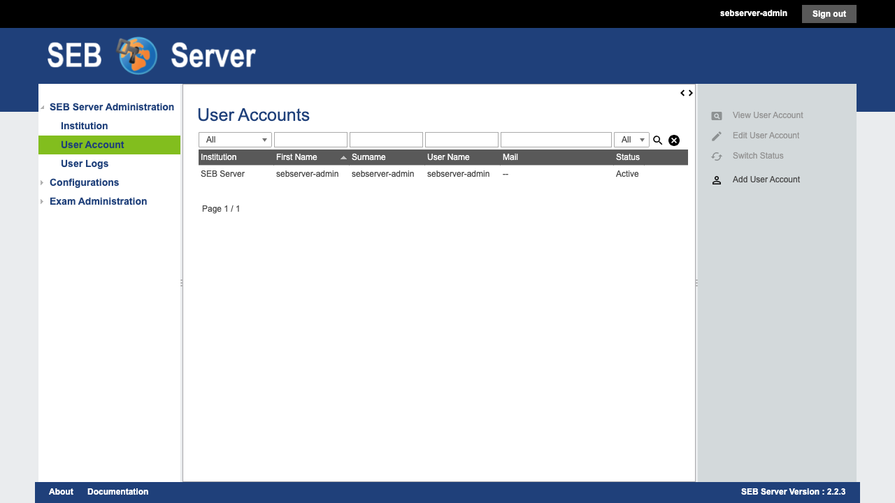 SEB Server user account administration