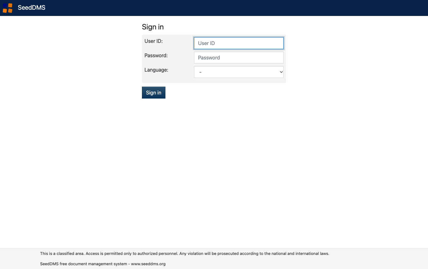 SeedDMS sign-in page