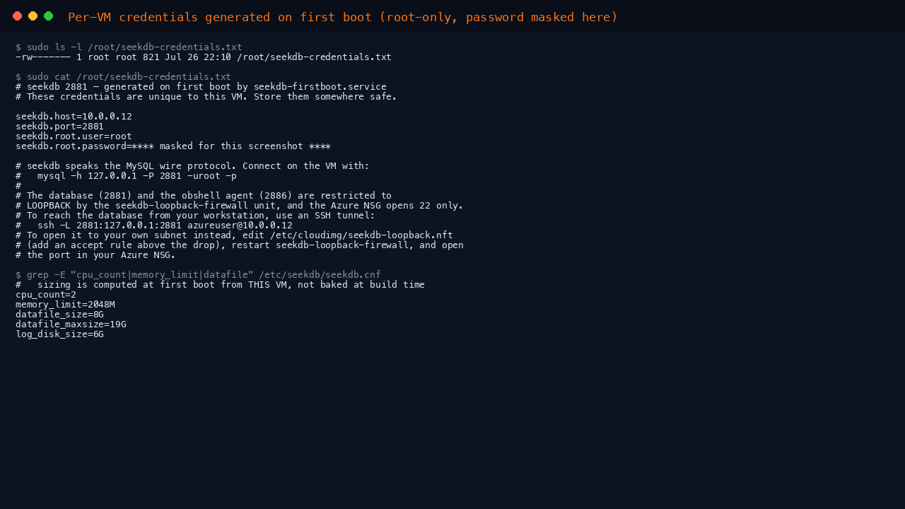 Per-VM credentials generated on first boot