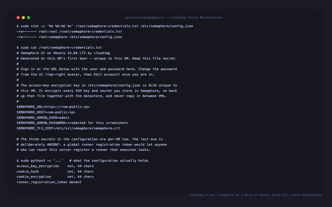 The per-VM credentials file and the per-VM secrets in the configuration