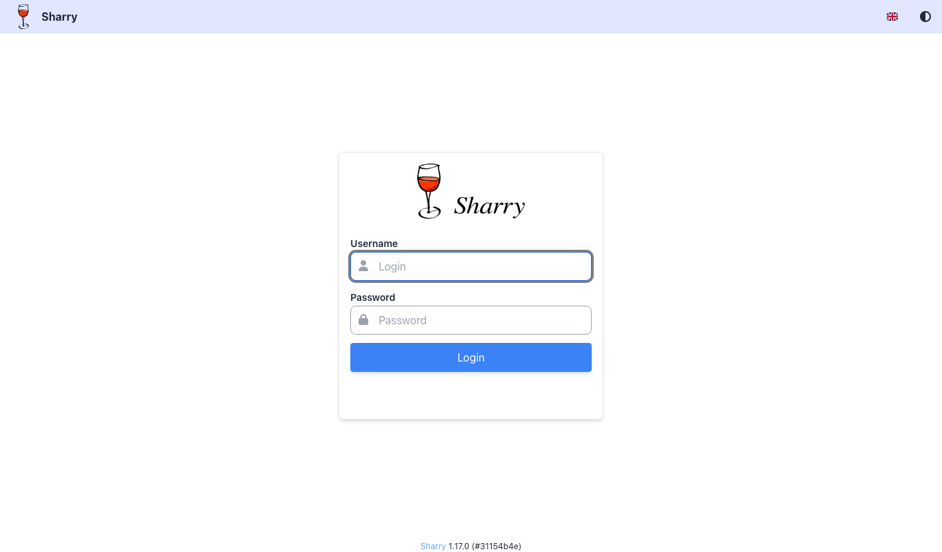 The Sharry sign in page
