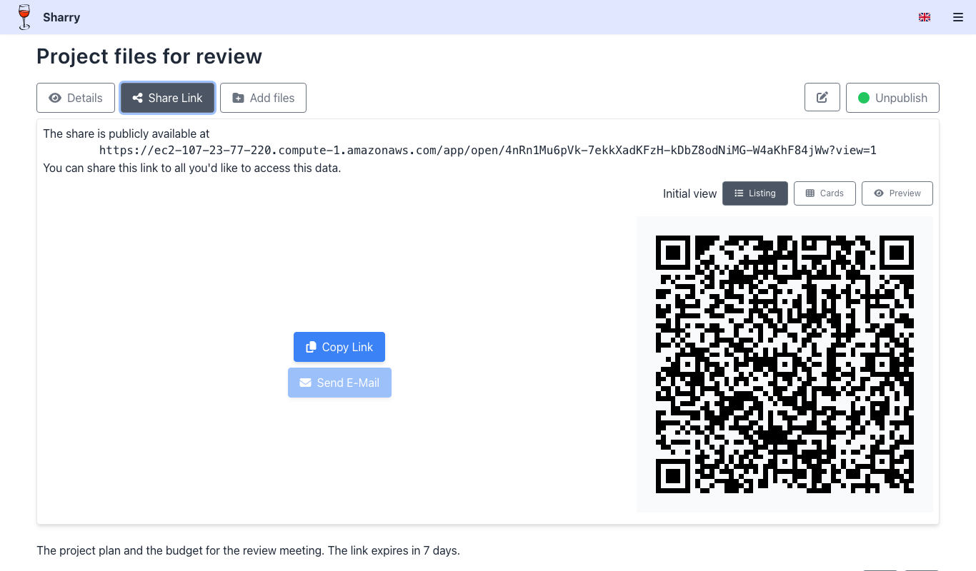 The published share with its public link