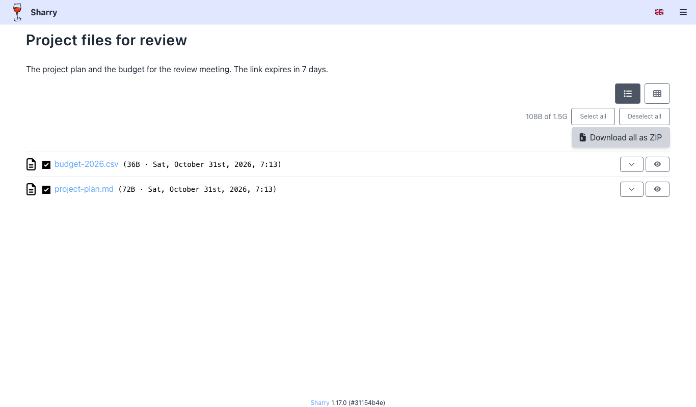 What the recipient sees: the public share page