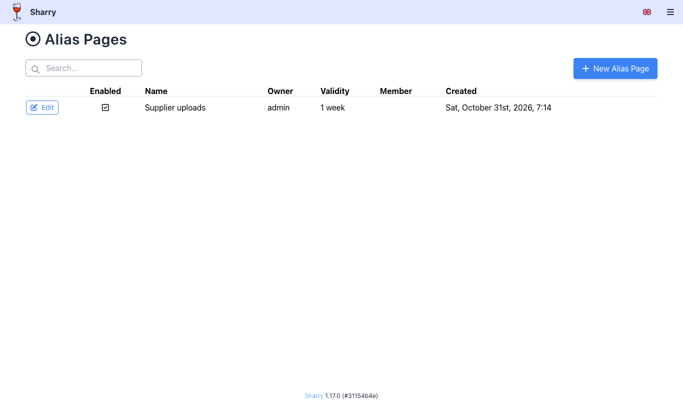An upload alias page
