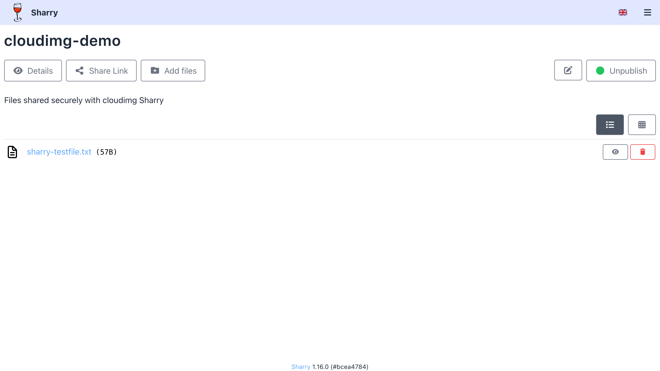 A published share with its files