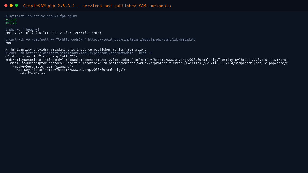 SimpleSAMLphp services and published SAML metadata