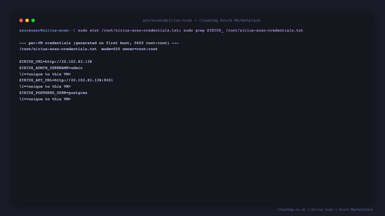 The per VM credentials file, mode 0600 and owned by root