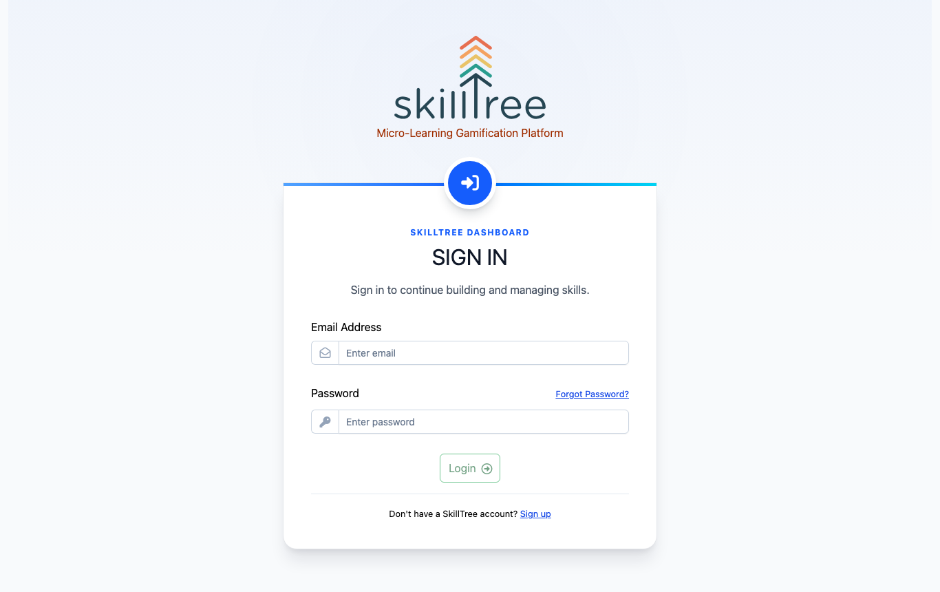 The SkillTree sign-in page served over HTTPS