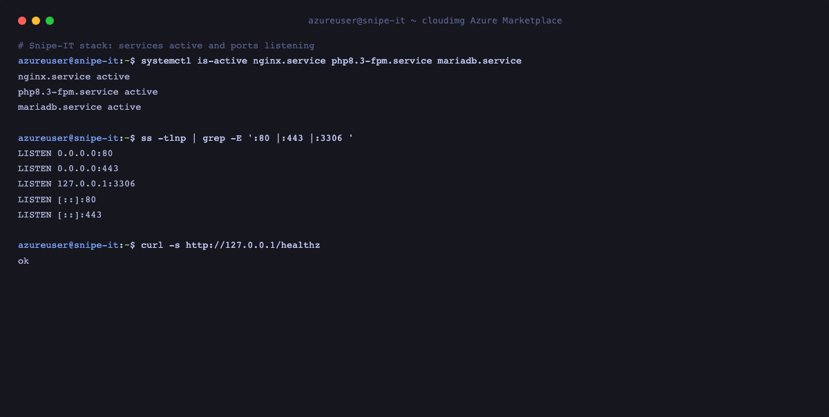 Service status and listening ports